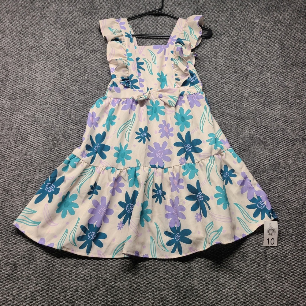 Lejess Kids Floral Ruffle Tiered Dress Teal Purple Size 10 NEW